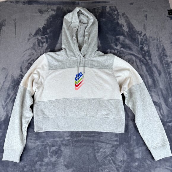 Nike Tops - Nike Women’s DNA Stacked Swoosh Cropped Hoodie Gray White Size Small Comfort